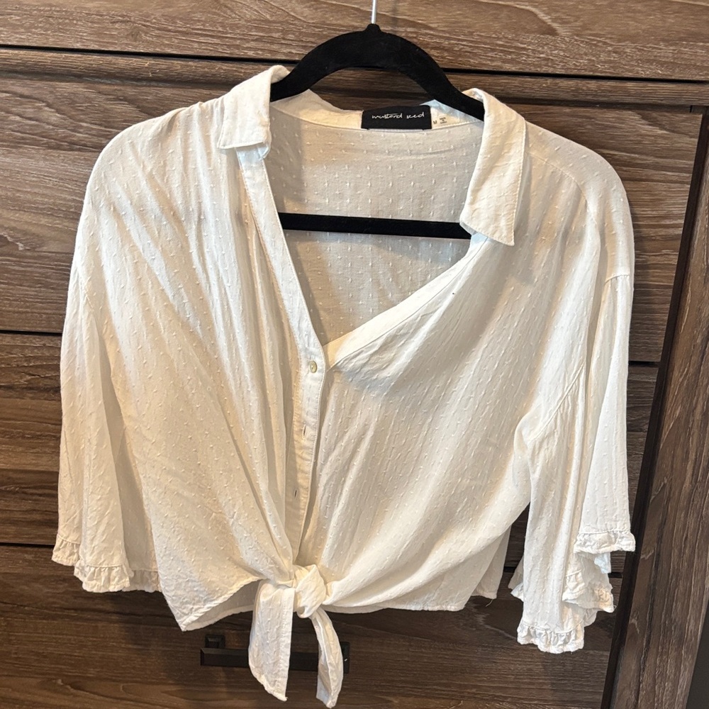 Ivory Button-Down Tie Front Shirt